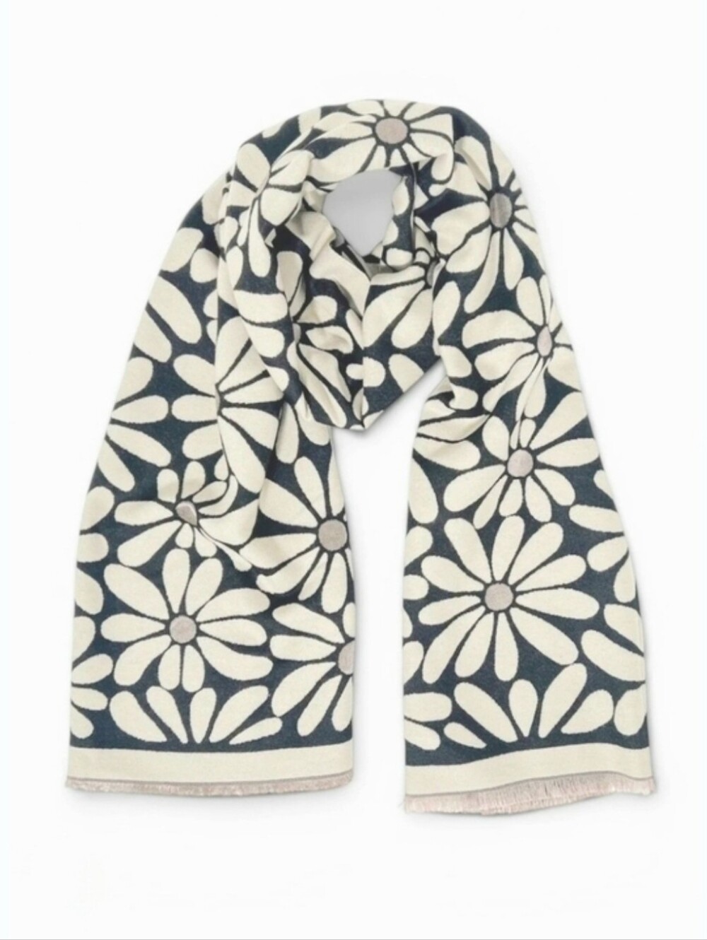 Bloom Wrap - Grey/Black & Cream Floral Pattern Scarf - Picture 6 of 6